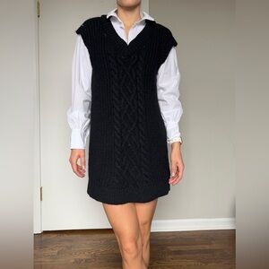 River Island Hybrid Sweater Dress Black Cable Knit Vest & White Shirt